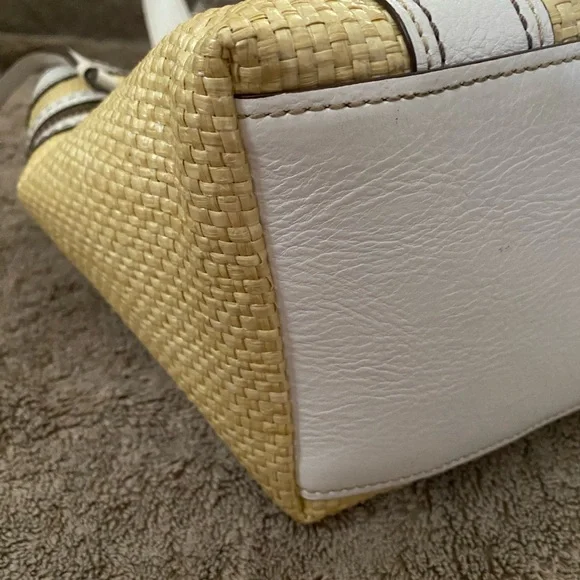 Coach Legacy White Leather Natural Tan Brown Woven Straw Rattan Raffia Handbag - Picture 13 of 16